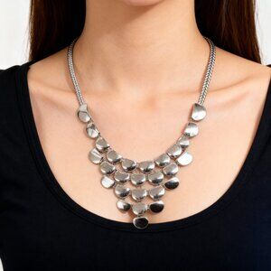 Express Silver-Tone Statement Necklace | Scale Bib Choker